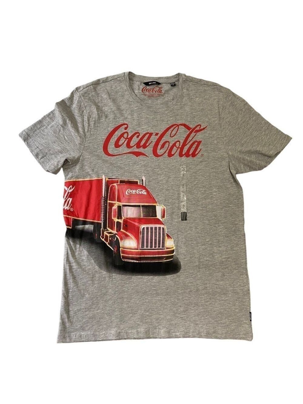 Only & Sons for Simons Coca Cola trucker t-shirt grey red truck scoop neck Large